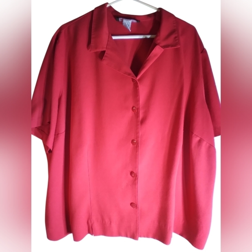 Sag Harbor Women's Red Button-Up Top Size 3X Office Work Lagonlook Minimalist